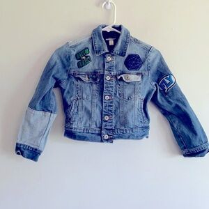Cat & Jack denim jean jacket patches be a hero